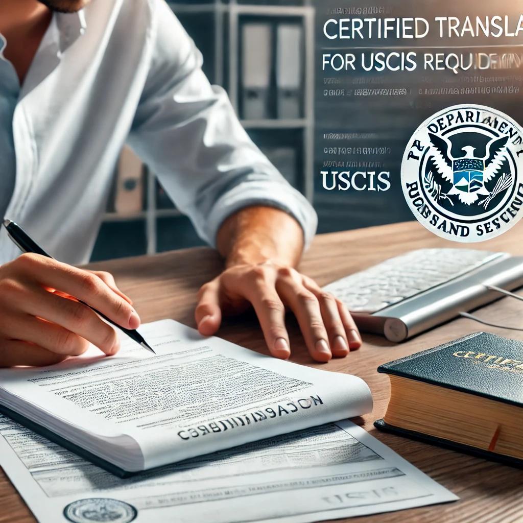 Traductor certificado firmando una traducción para la USCIS