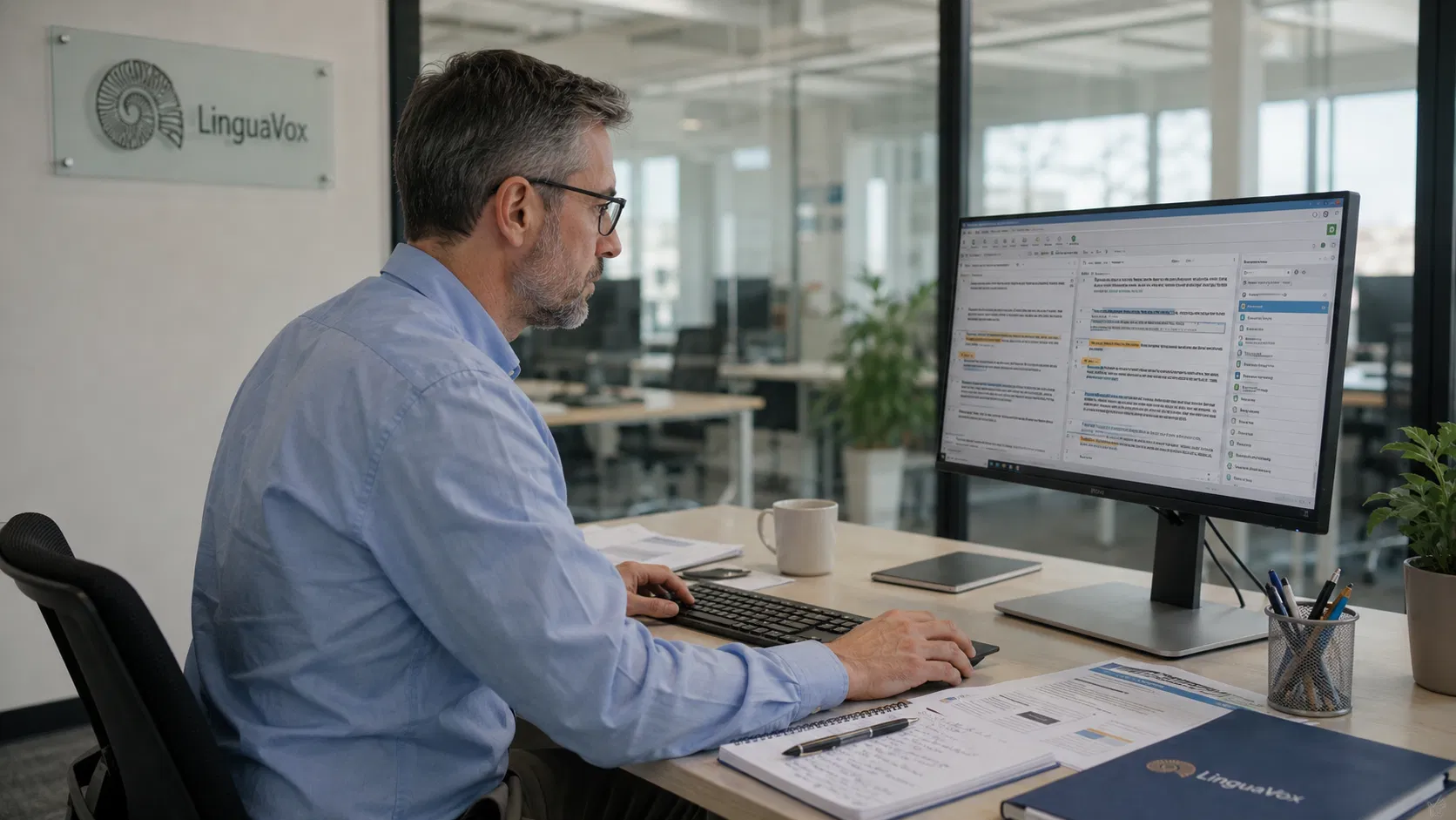 Personal de gestión de proyectos trabajando en la empresa de traducción LinguaVox